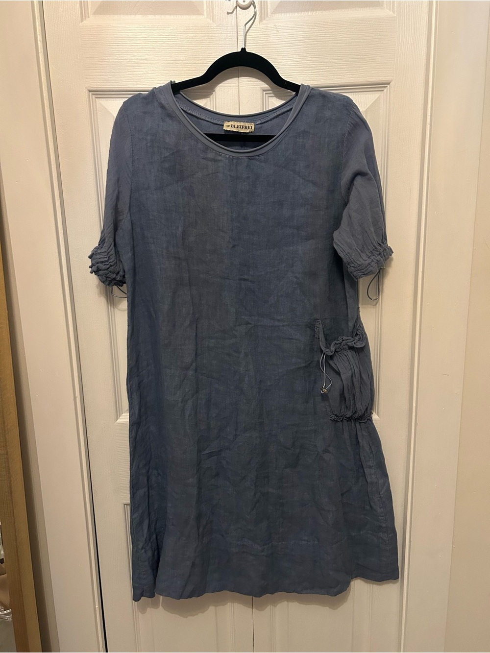 Vintage Italian 100% Linen Made in Italy Quality Linen Blue Summer Dress M/L - Picture 2 of 6